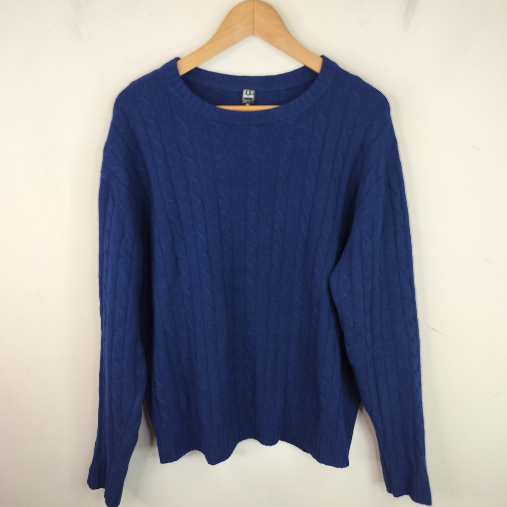 Ike Behar Cashmere Cable Knit Sweater XL Mens Classic Crew Preppy Blue